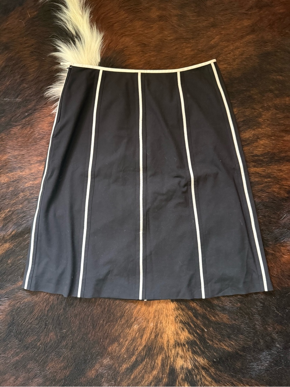Ann Taylor Black Pencil Skirt with White Vertical Trim